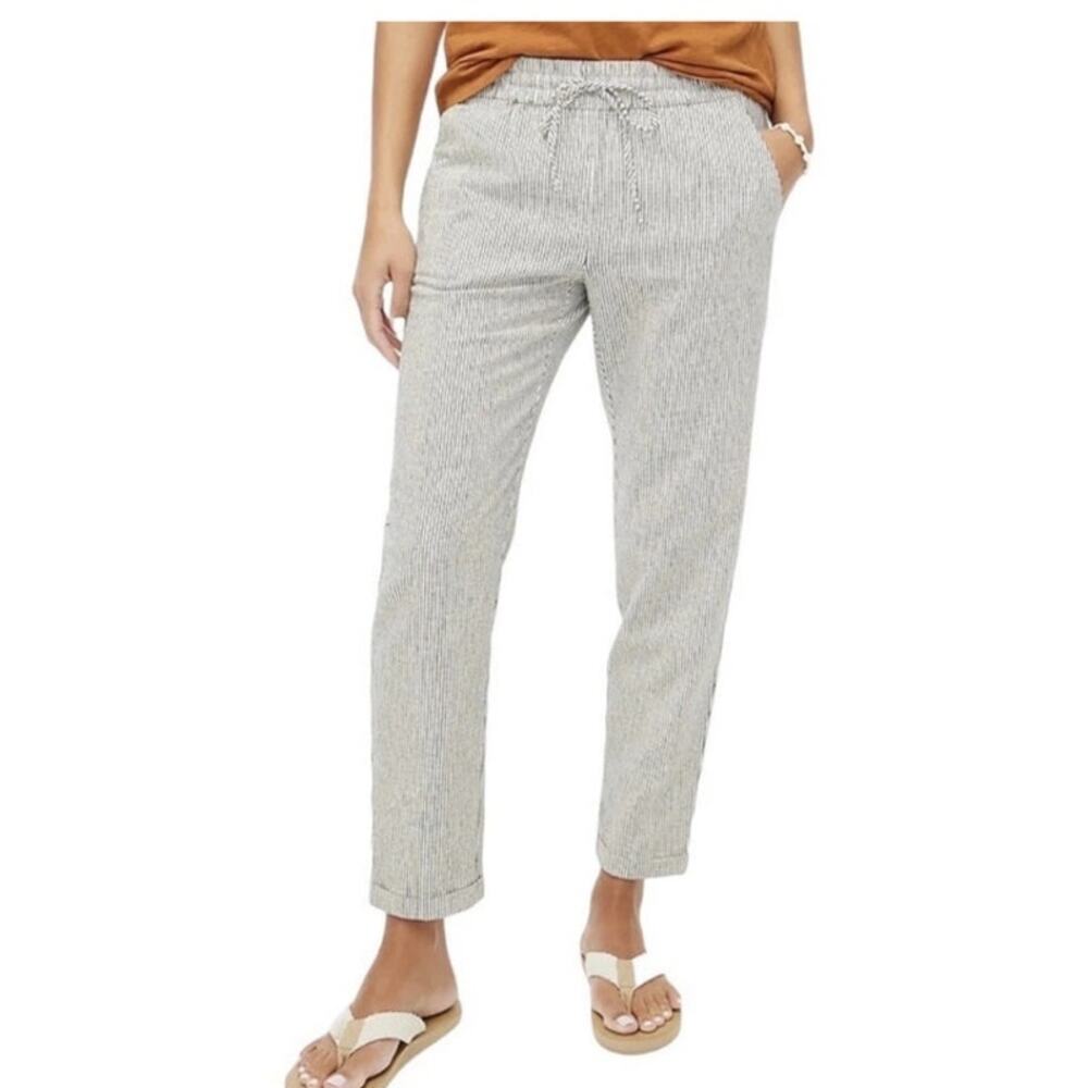 J.Crew 12 Striped Linen Cotton Drawstring Waist Pants Pull On Coastal Nautical